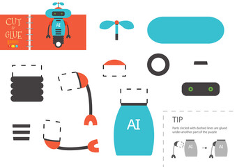 Cut and glue paper toy. Preschool kids vector educational worksheet