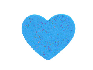 Blue heart shape made of foam isolated on a white background.  Concept for love and encouragement...