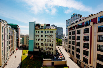 prestigious residential area with houses in the center of Moscow on a clear summer day