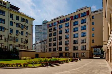 prestigious residential area with houses in the center of Moscow on a clear summer day