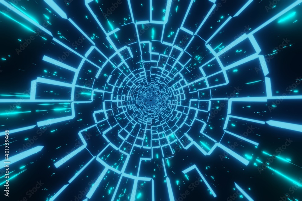 Poster abstract sci-fi futuristic alien space glowing lights wormhole speed tunnel 3d rendering
