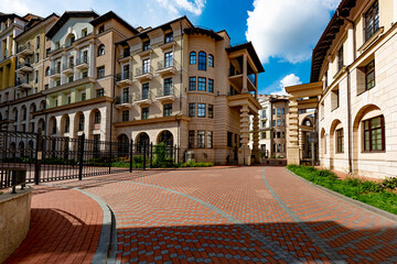 Naklejka premium prestigious residential area with houses in the center of Moscow on a clear summer day