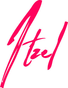Handwritten Calligraphy Typescript Text  Itzel Female Name in Red Color