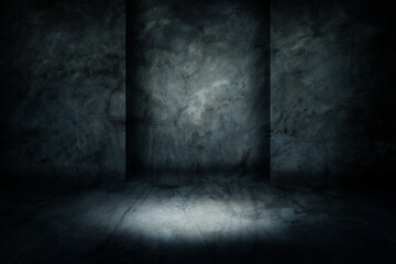Abstract image of Studio dark room concrete floor grunge texture background with lighting effect.