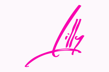 Brush Calligraphy Typescript Female Name "Lilly "  in Pink Color