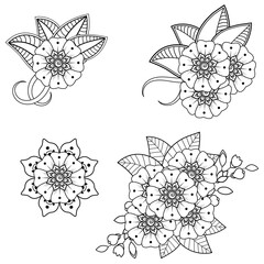 Mehndi flower decoration in ethnic oriental, indian style. doodle ornament. outline hand draw illustration. coloring book page.