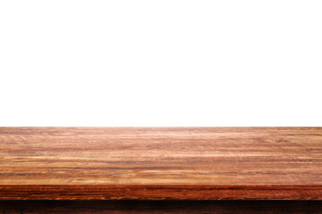 Empty space wooden table top isolated on white background.
