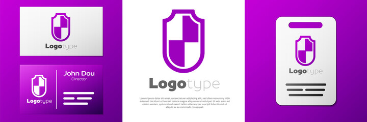 Logotype Shield icon isolated on white background. Guard sign. Security, safety, protection, privacy concept. Logo design template element. Vector.