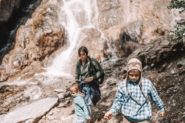 Family walking in the mountains