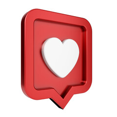 Set Like heart icon on a red pin isolated on white background. 3D render.