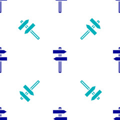 Blue Road traffic sign. Signpost icon isolated seamless pattern on white background. Pointer symbol. Street information sign. Direction sign. Vector.