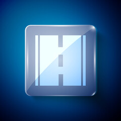White Road icon isolated on blue background. Square glass panels. Vector.