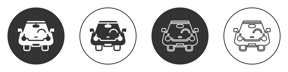 Black Car icon isolated on white background. Front view. Circle button. Vector.