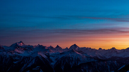 Abendstimmung, Leukerbad, Walliser Alpen, Schweiz