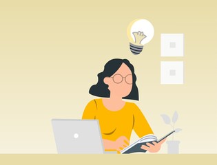 Vector of a girl reading a book