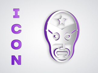 Paper cut Mexican wrestler icon isolated on grey background. Paper art style. Vector.