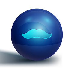 Blue Mustache icon isolated on white background. Barbershop symbol. Facial hair style. Blue circle button. Vector.
