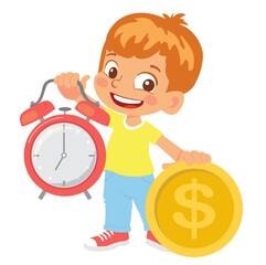 Boy holding watch and money