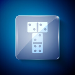 White Domino icon isolated on blue background. Square glass panels. Vector.
