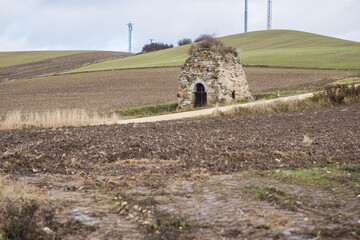 Vifranca Montes de Oca, Spain, January 10, 2019: Scenes from the Camino de Santiago as it passes through Montes de Oca, province of Burgos, Spain. Hermitage of San Felix