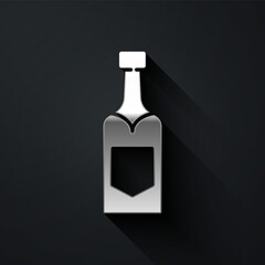 Silver Champagne bottle icon isolated on black background. Long shadow style. Vector.