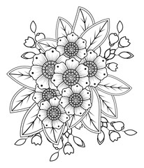 Mehndi flower decoration in ethnic oriental, indian style. doodle ornament. outline hand draw illustration. coloring book page.