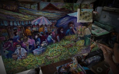 Art painting Oil color market Thai land   