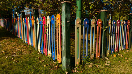 Park fences of various colors.