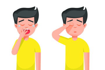 A boy yawns and feels sleepy