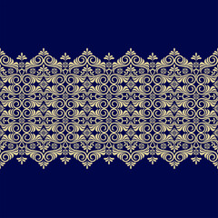 Seamless blue background with beige pattern in baroque style. Vector retro illustration. Ideal for printing on fabric or paper for wallpapers, textile, wrapping. 