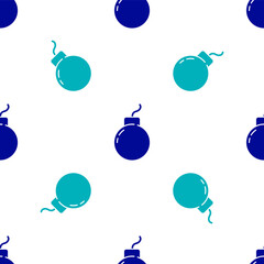 Blue Bomb ready to explode icon isolated seamless pattern on white background. Vector.