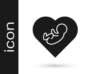 Black Baby inside heart icon isolated on white background. Vector.