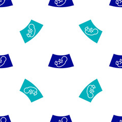 Blue Ultrasound of baby icon isolated seamless pattern on white background. Fetus. Vector.