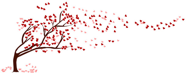 Flat Art Abstract Illustration on Isolated White Background. Red heart tree waver. Tree of love. Valentine's Day concept.