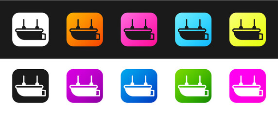 Set Lifeboat icon isolated on black and white background. Vector.