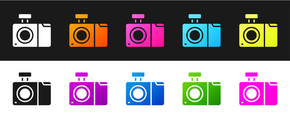 Set Photo camera icon isolated on black and white background. Foto camera icon. Vector.