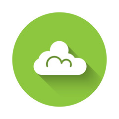 White Cloud weather icon isolated with long shadow. Green circle button. Vector.