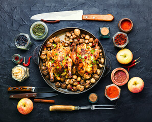 Fried chicken with mushrooms