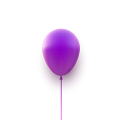 Purple balloon with ribbon on white background.