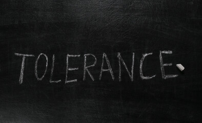 Fototapeta na wymiar Tolerance word chalk hand drawn on blackboard