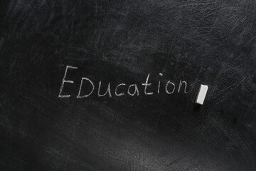 Word education chalk hand drawn on blackboard