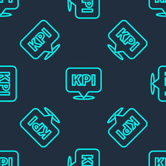 Green line KPI - Key performance indicator icon isolated seamless pattern on blue background. Vector.