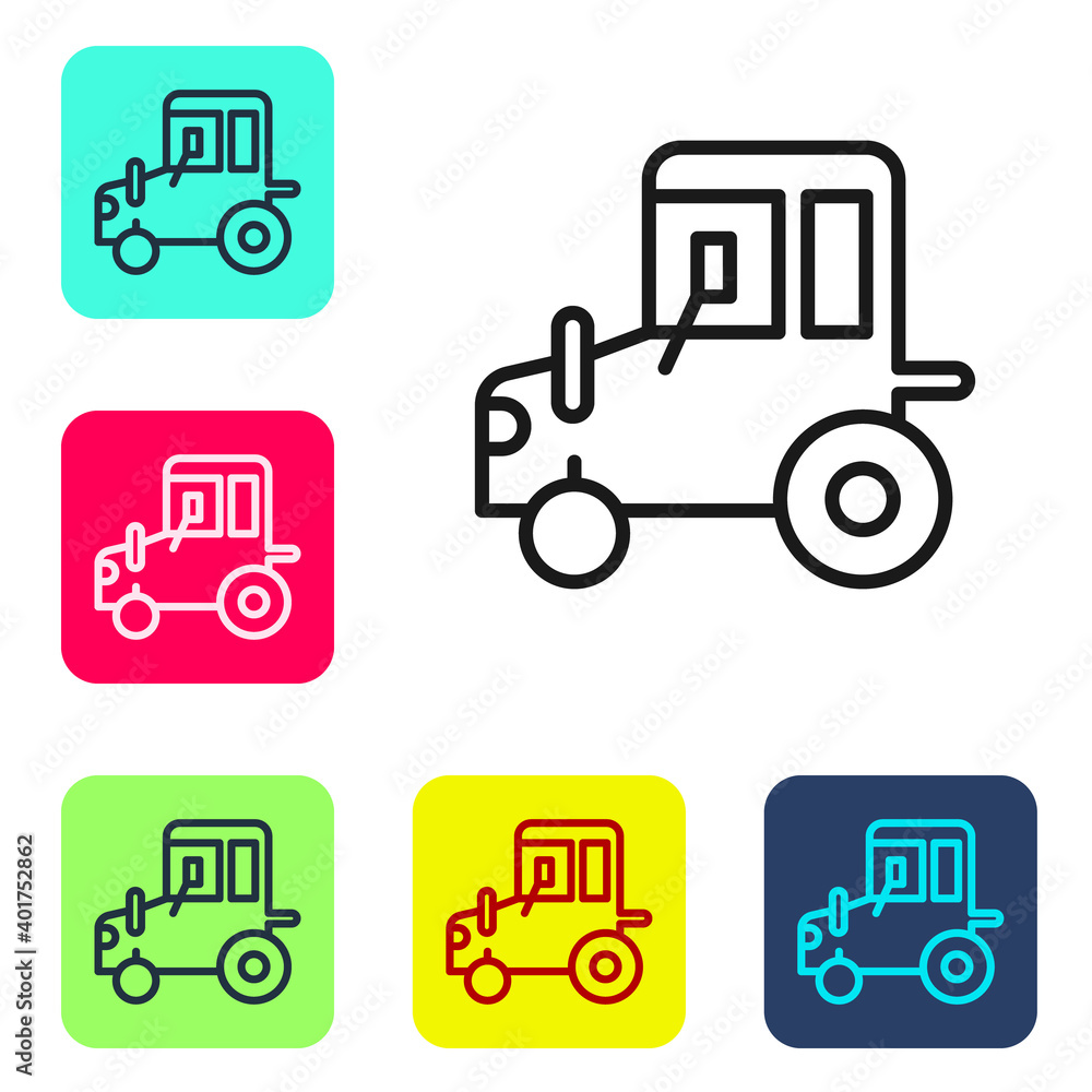 Sticker black line tractor icon isolated on white background. set icons in color square buttons. vector.