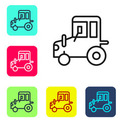 Black line Tractor icon isolated on white background. Set icons in color square buttons. Vector.