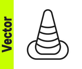 Black line Traffic cone icon isolated on white background. Vector.