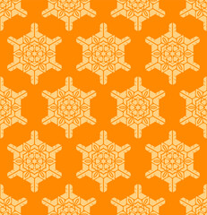 Japanese Orange Snowflake Vector Seamless Pattern