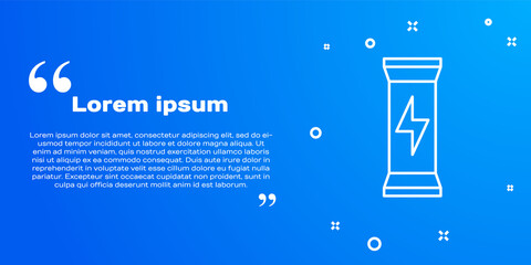 White line Sports nutrition bodybuilding proteine power drink and food icon isolated on blue background. Vector.