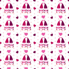 Valentines day vector seamless pattern with pink gnomes and hearts. Cute background for template, cards, fsbric.
