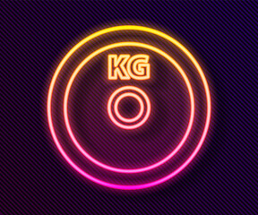 Glowing neon line Weight plate icon isolated on black background. Equipment for bodybuilding sport, workout exercise and fitness. Vector.