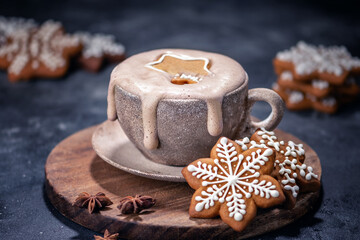 christmas background with hot chocolate